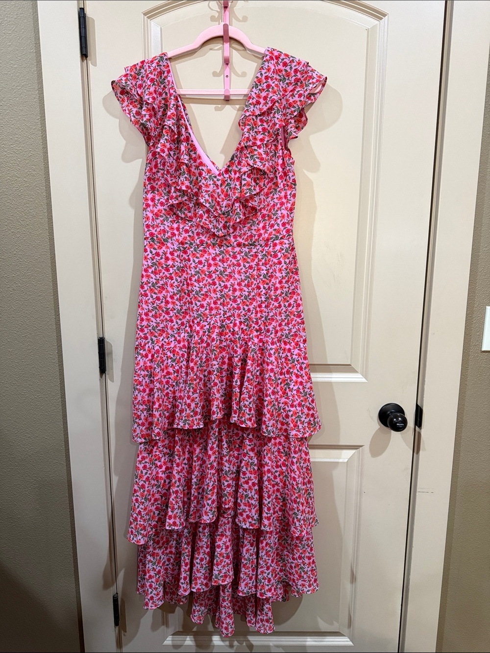 Wayf Pink Floral Ruffle High-Low Dress